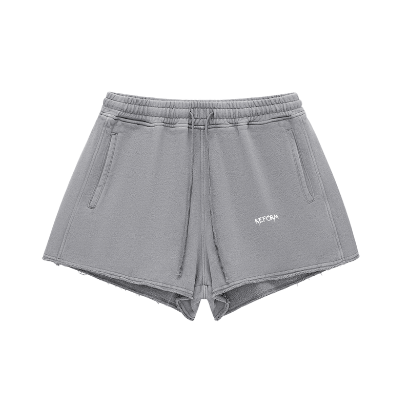 Snow Washed Raw Edge Drawstring Shorts