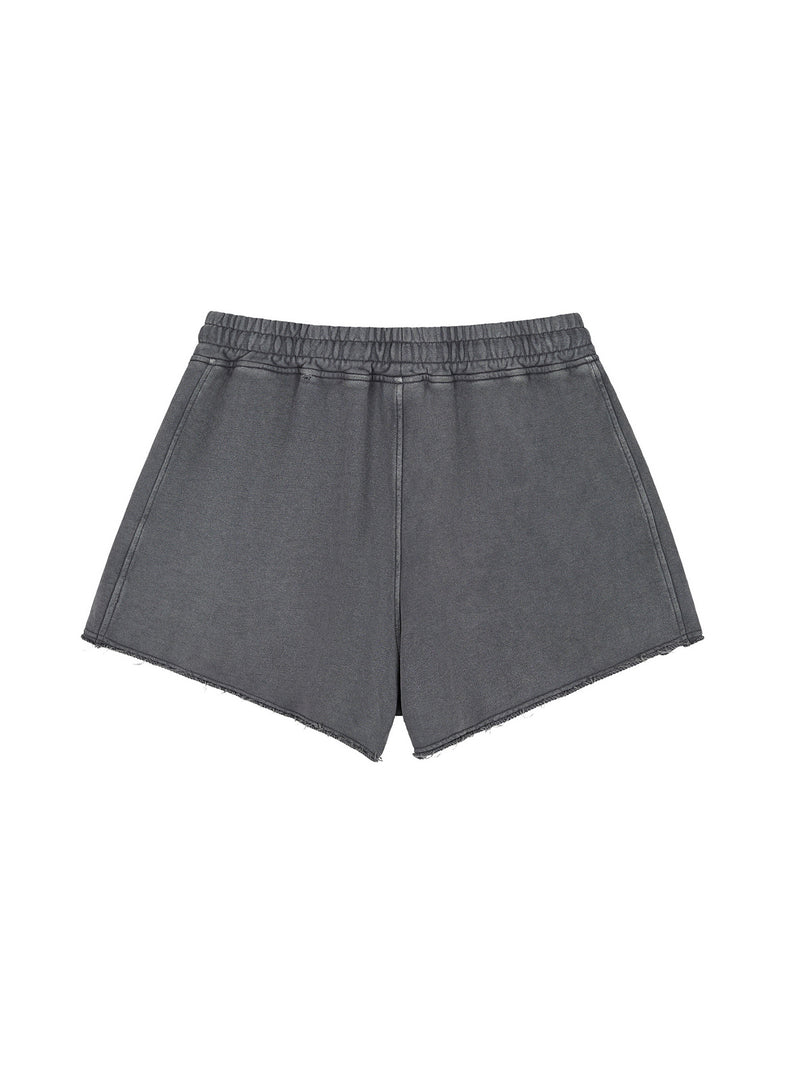 Snow Washed Raw Edge Drawstring Shorts