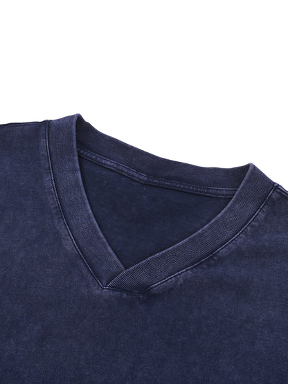 Snow Washed V-Neck Cotton T-Shirt