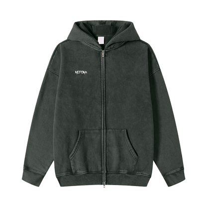 Snow Washed Zip-Through Fleece Hoodie
