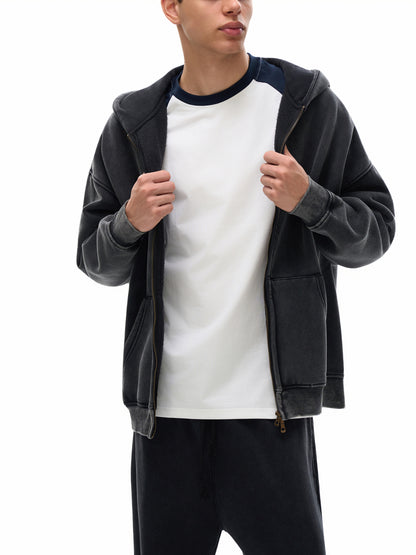 Snow Washed Zip-Through Fleece Hoodie