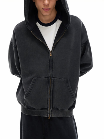 Snow Washed Zip-Through Fleece Hoodie