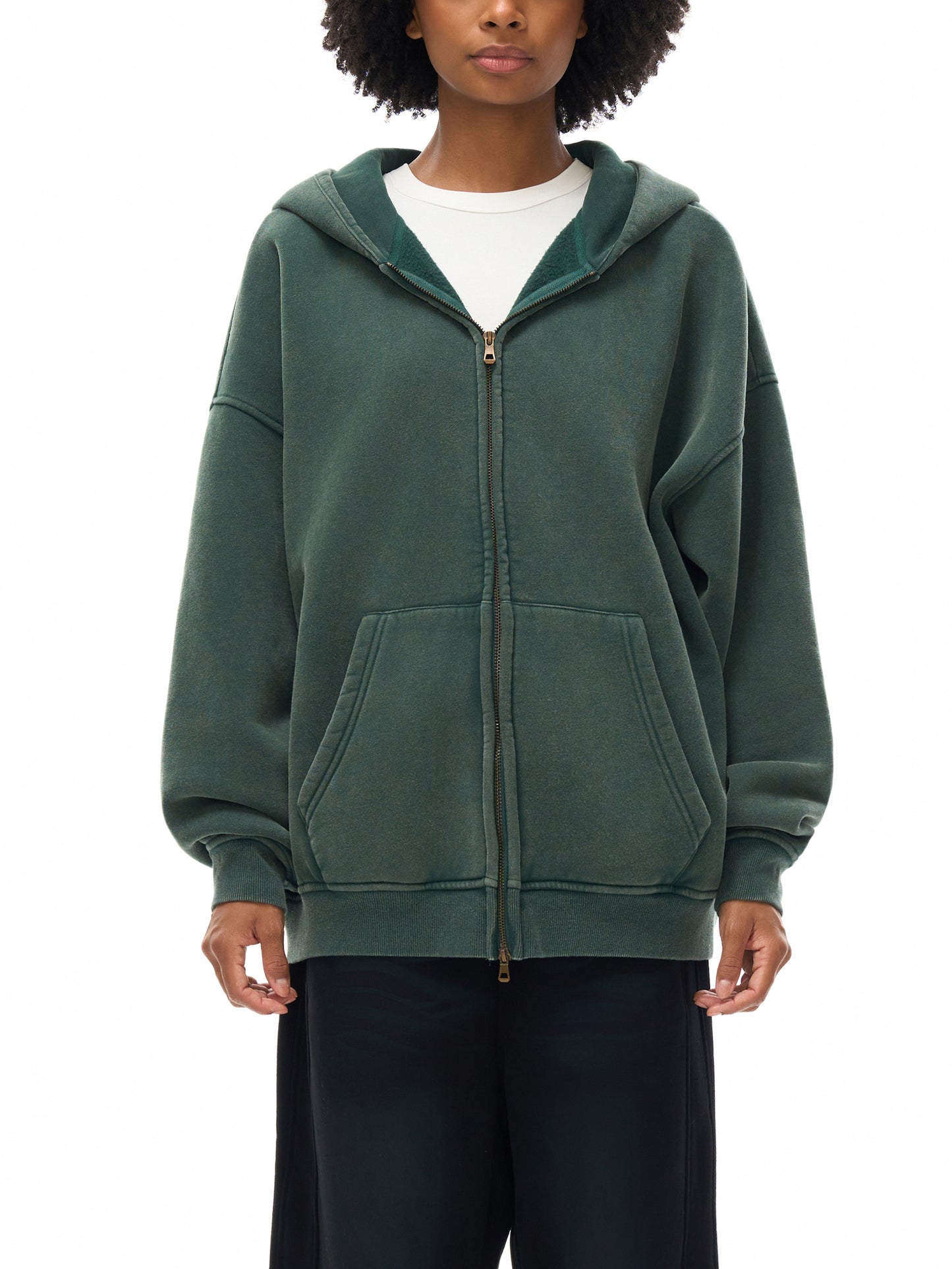 Snow Washed Zip-Through Fleece Hoodie