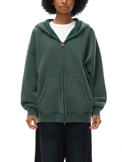 Snow Washed Zip-Through Fleece Hoodie