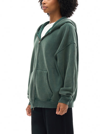 Snow Washed Zip-Through Fleece Hoodie