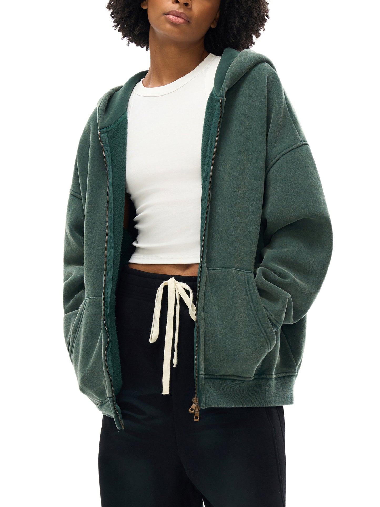 Snow Washed Zip-Through Fleece Hoodie