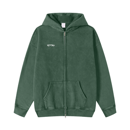 Snow Washed Zip-Through Fleece Hoodie