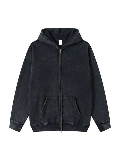 Snow Washed Zip-Through Fleece Hoodie