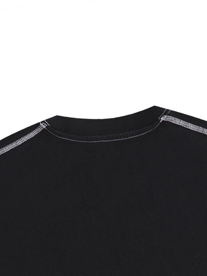 Streetwear Contrast-Stitched Cotton T-Shirt