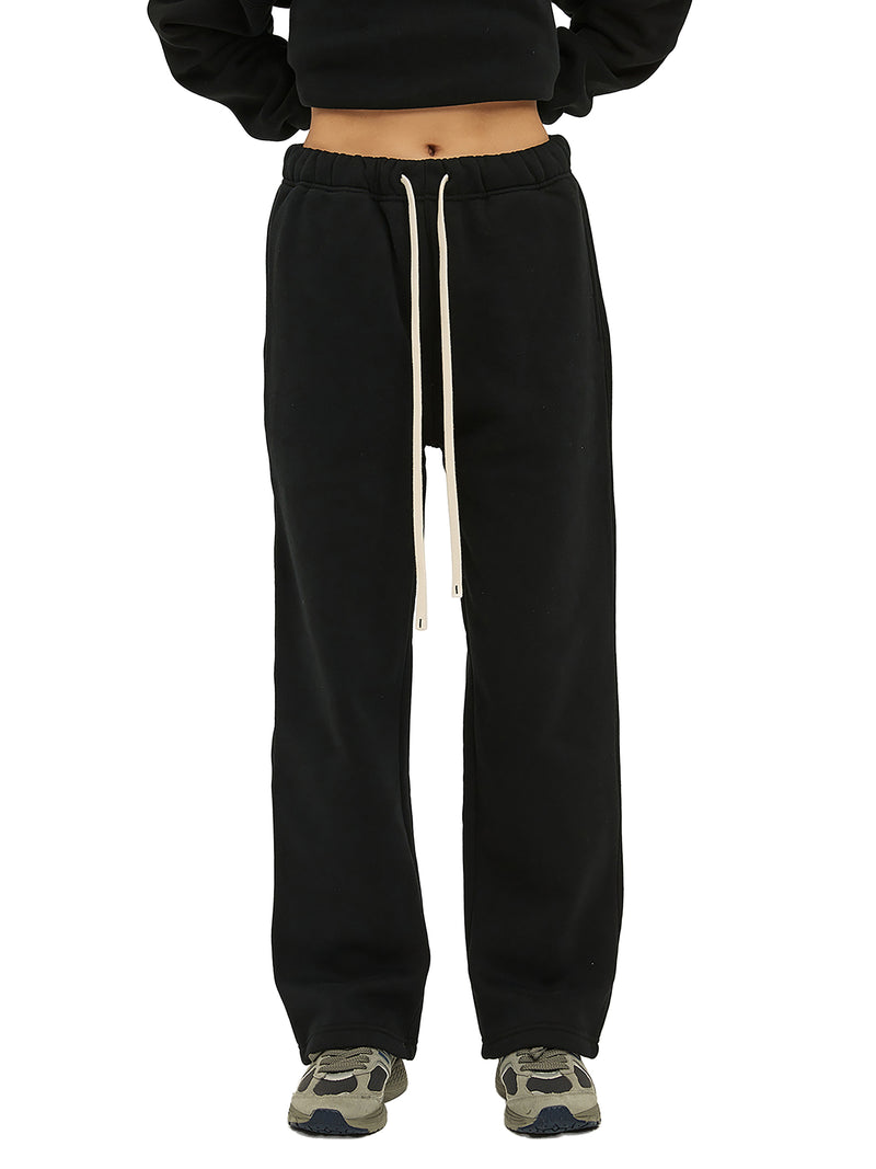 Streetwear Unisex Solid Color Fleece Straight Leg Pants