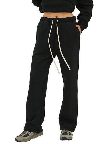 Streetwear Unisex Solid Color Fleece Straight Leg Pants