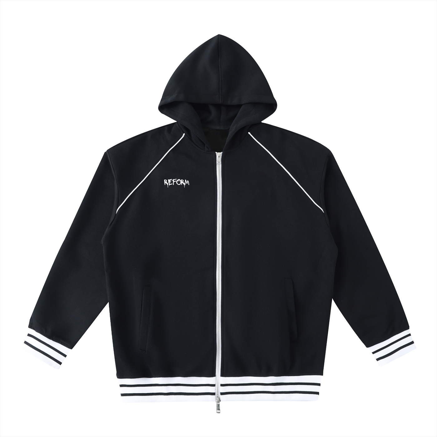 Striped Trim Zip-Up Hoodie