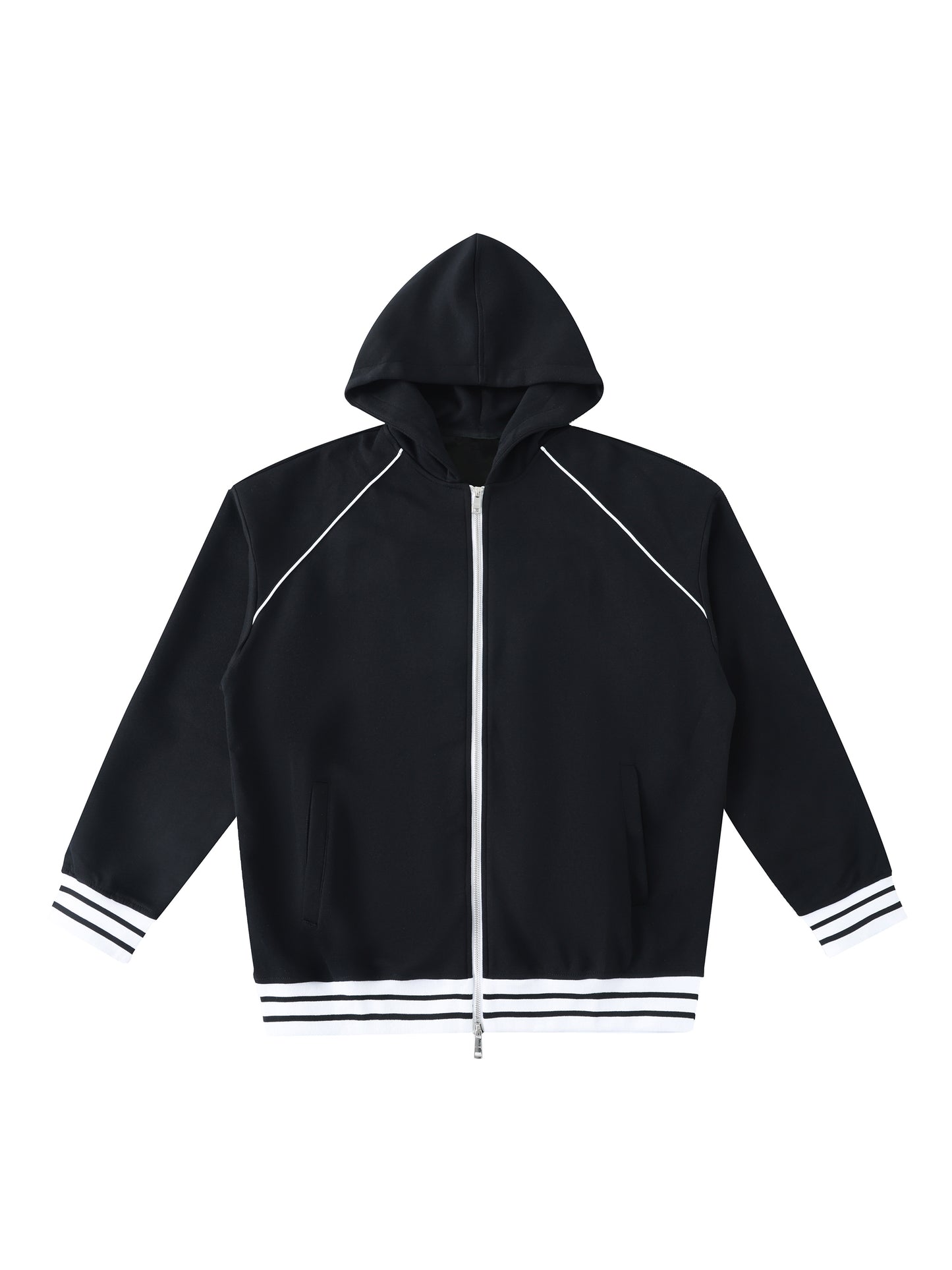 Striped Trim Zip-Up Hoodie