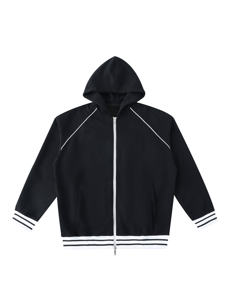 Striped Trim Zip-Up Hoodie