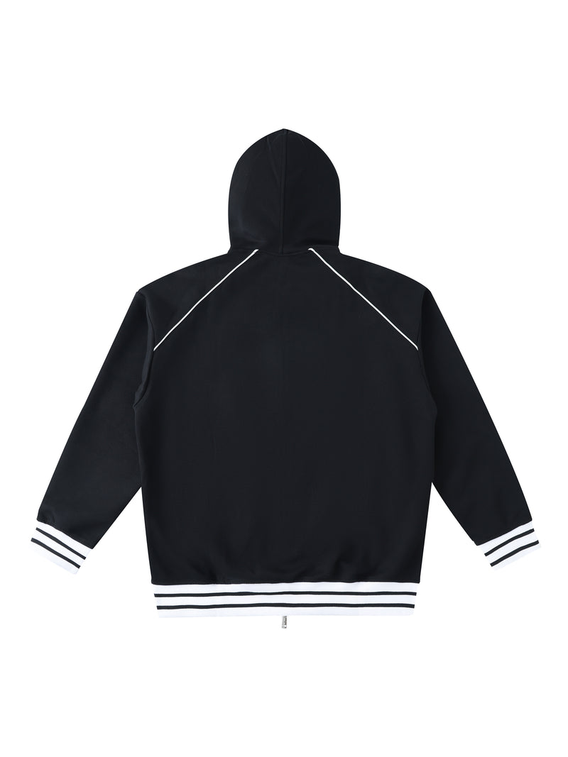 Striped Trim Zip-Up Hoodie