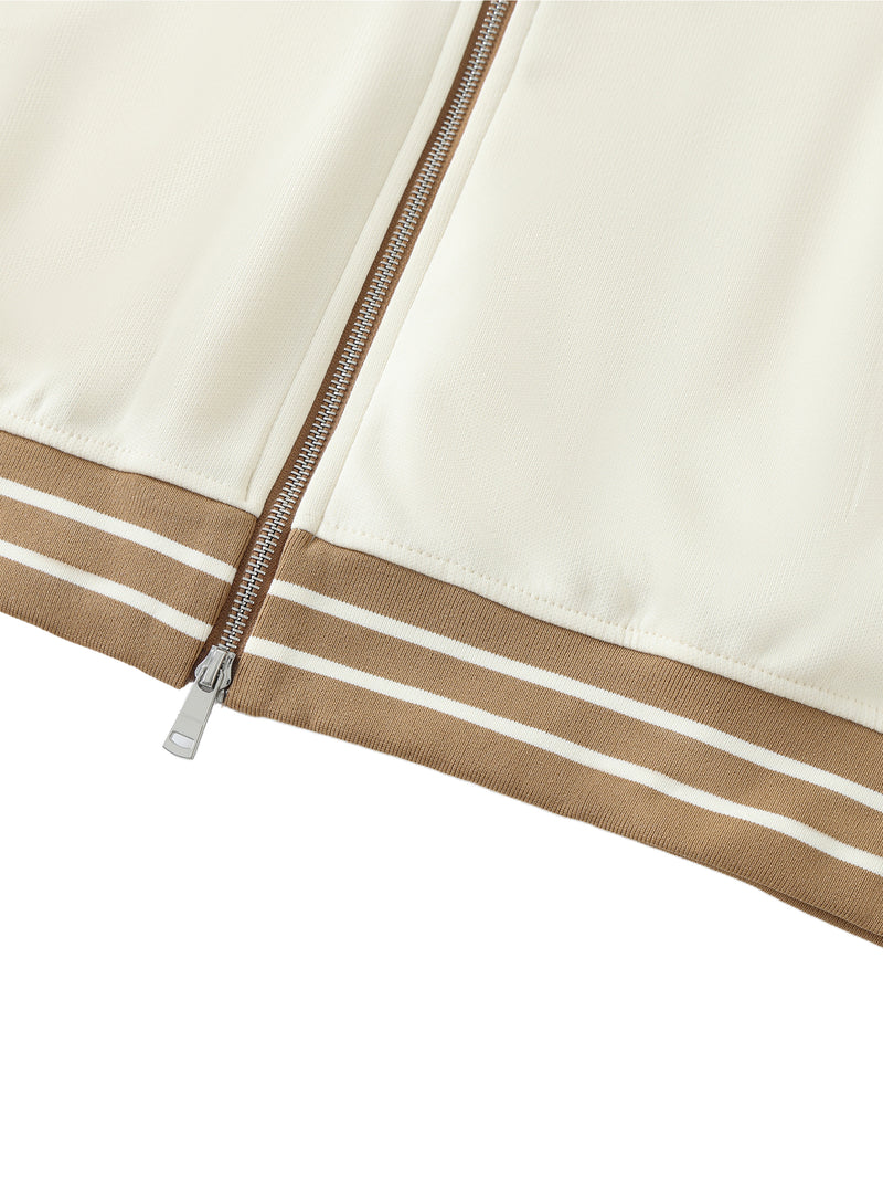 Striped Trim Zip-Up Hoodie