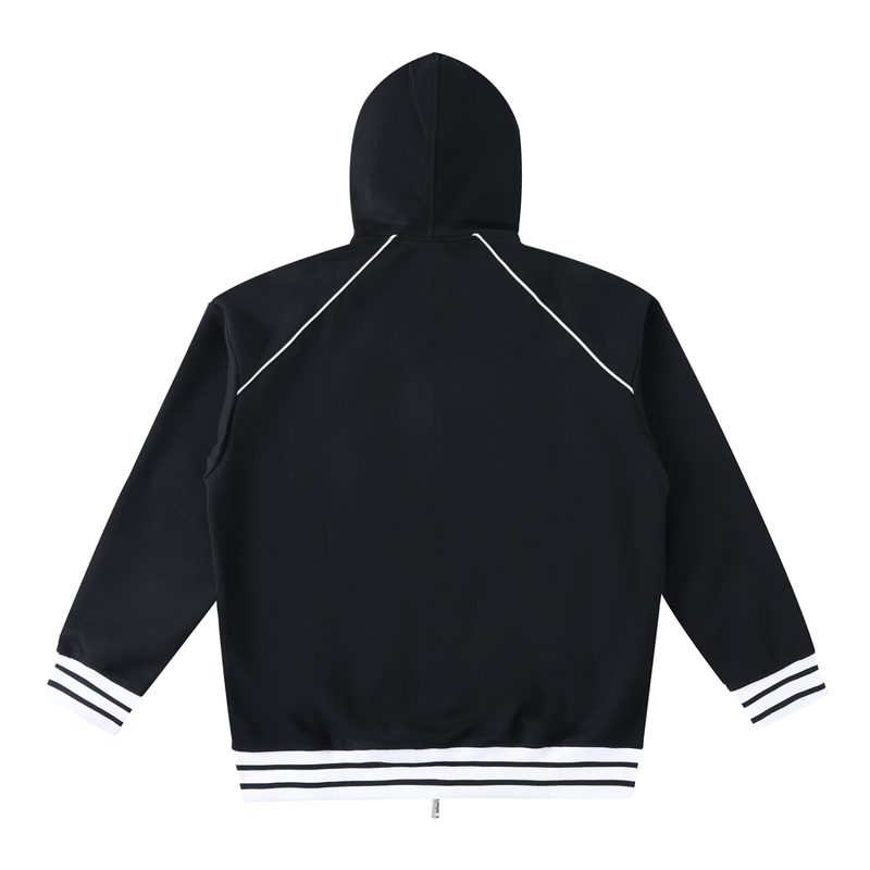Striped Trim Zip-Up Hoodie