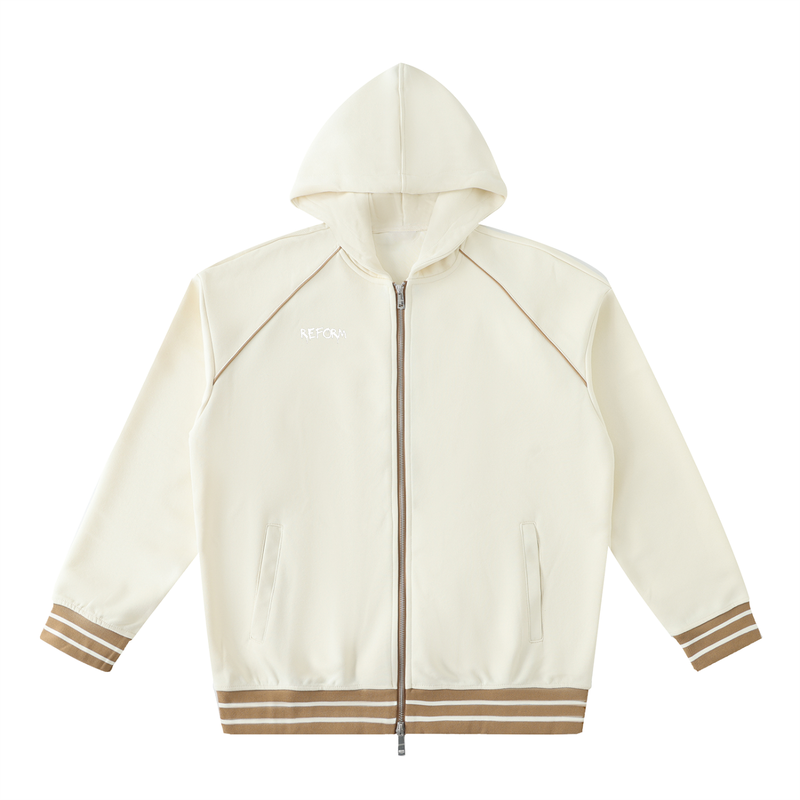 Striped Trim Zip-Up Hoodie