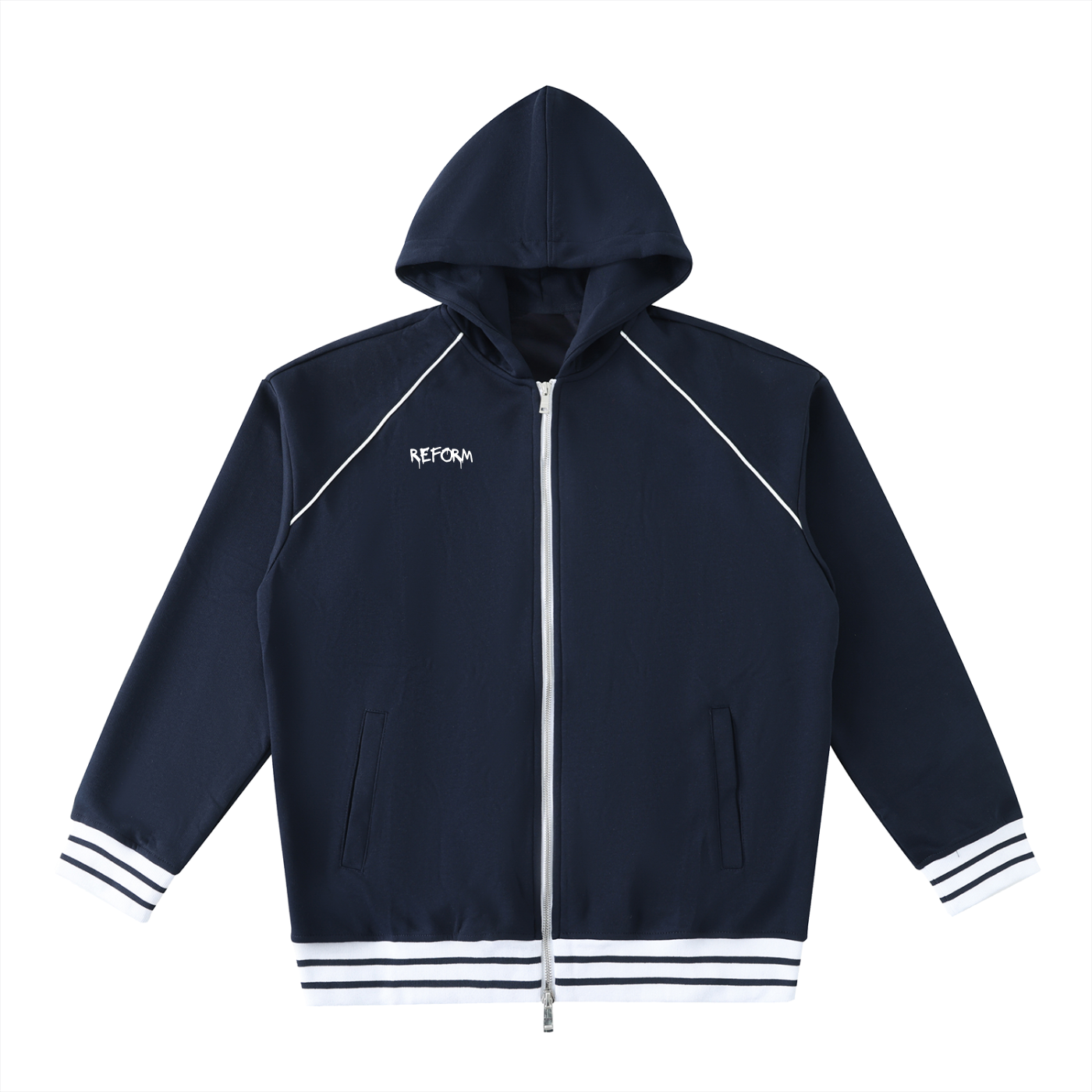 Striped Trim Zip-Up Hoodie