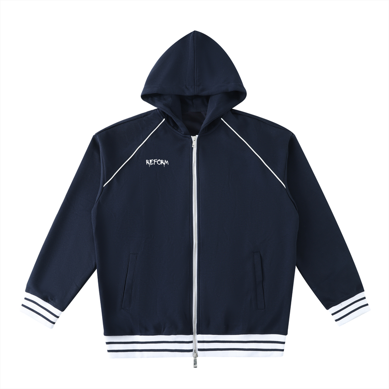 Striped Trim Zip-Up Hoodie