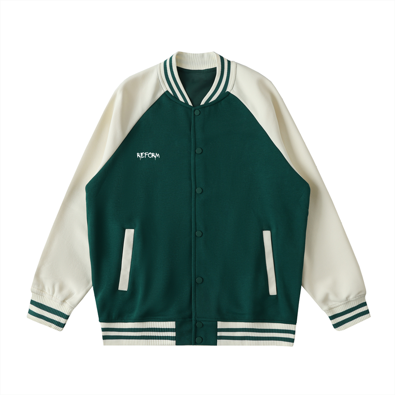 Two Tone Raglan Sleeve Varsity Jacket