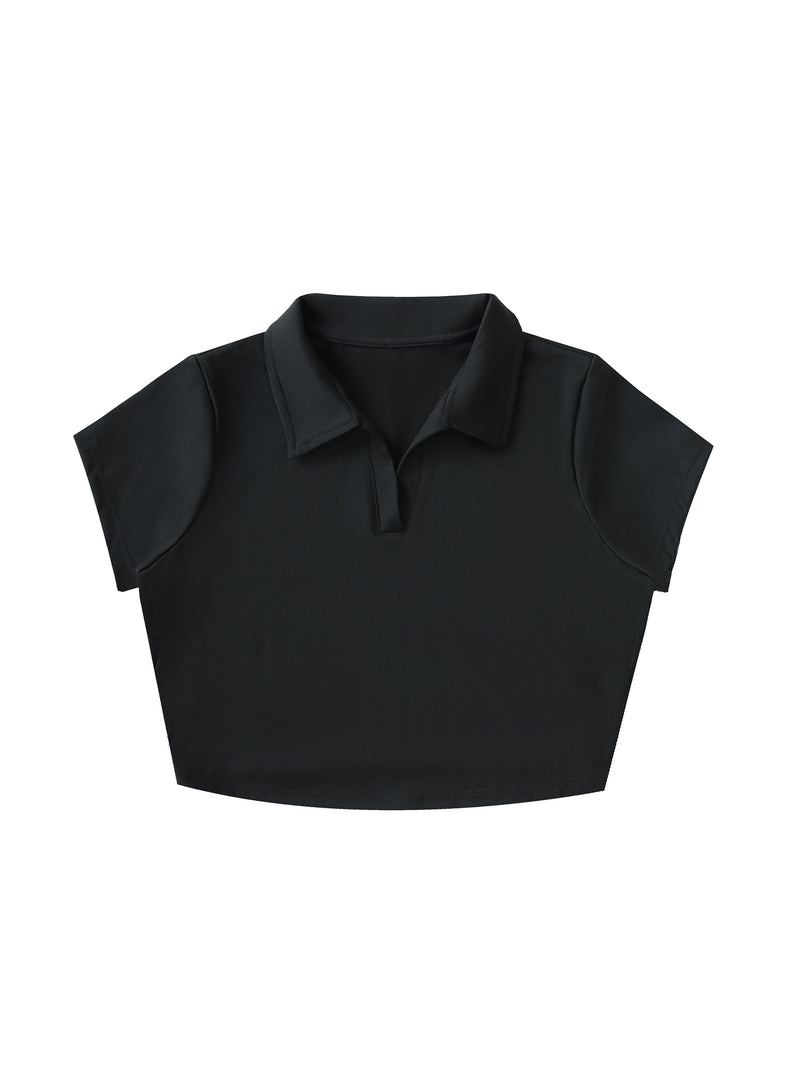 V-Neck Lapel Crop Top