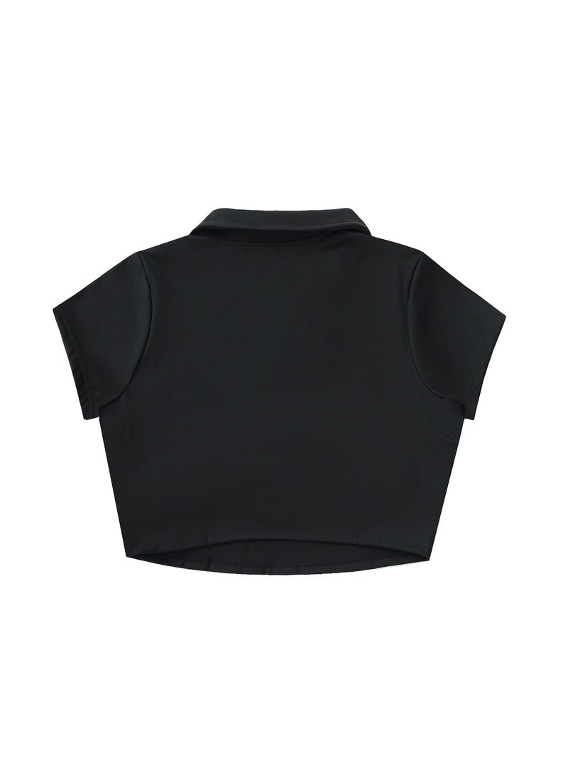 V-Neck Lapel Crop Top