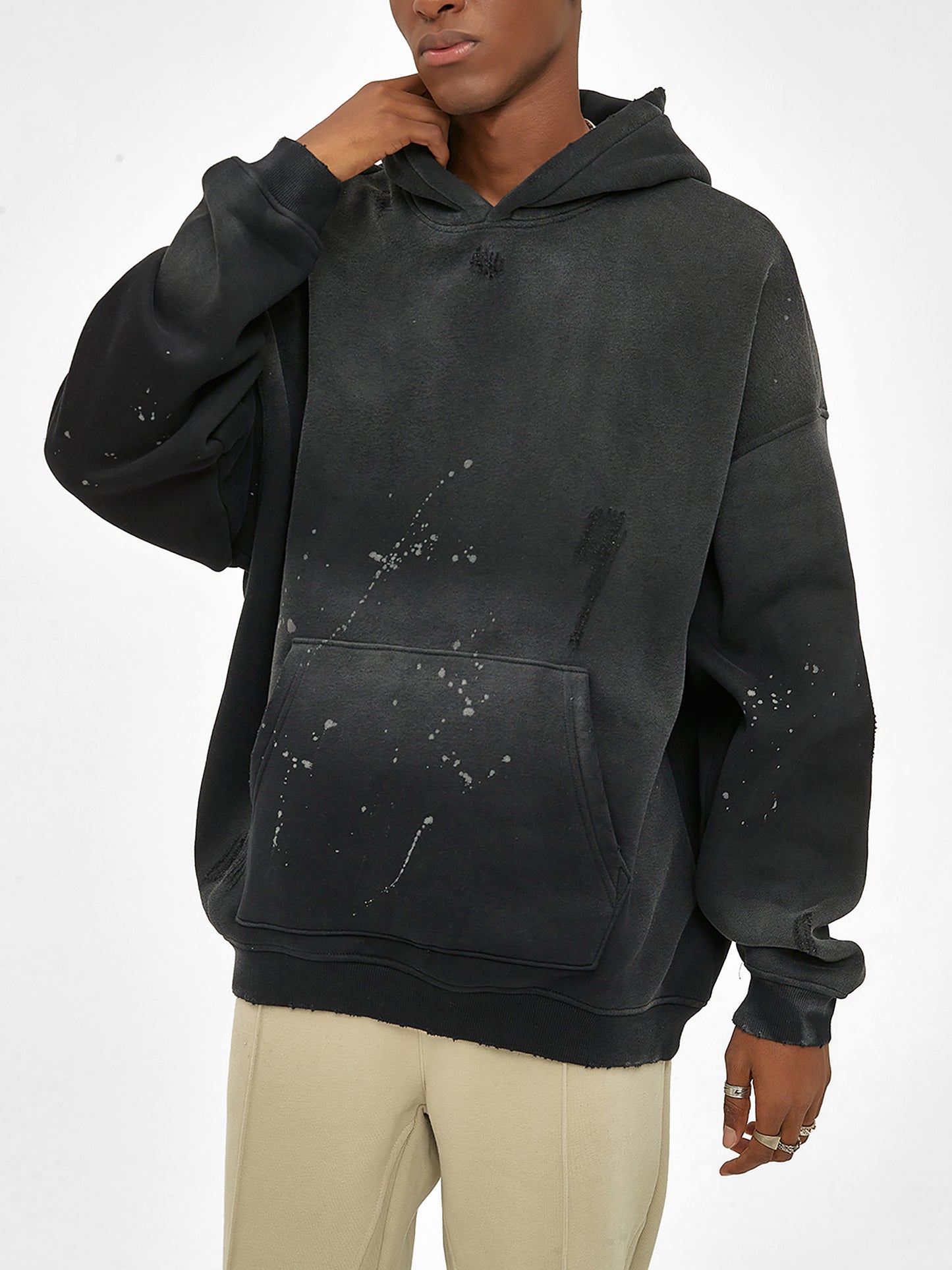Vintage Wash Frayed Fleece Hoodie - 360 GSM