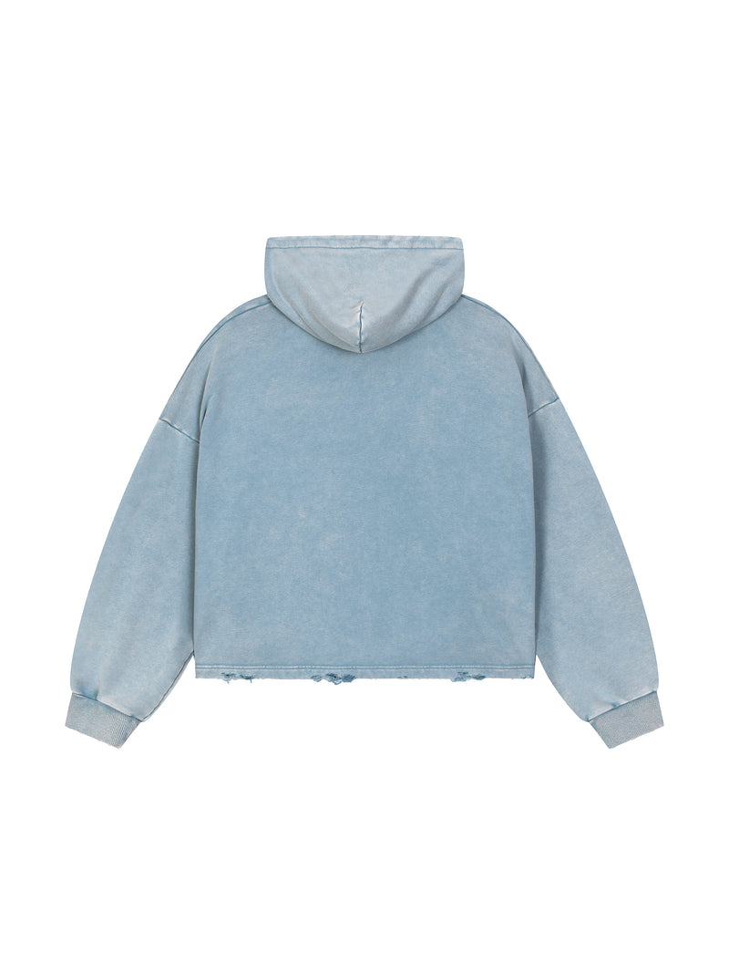 Vintage Washed Frayed-Hem Hoodie