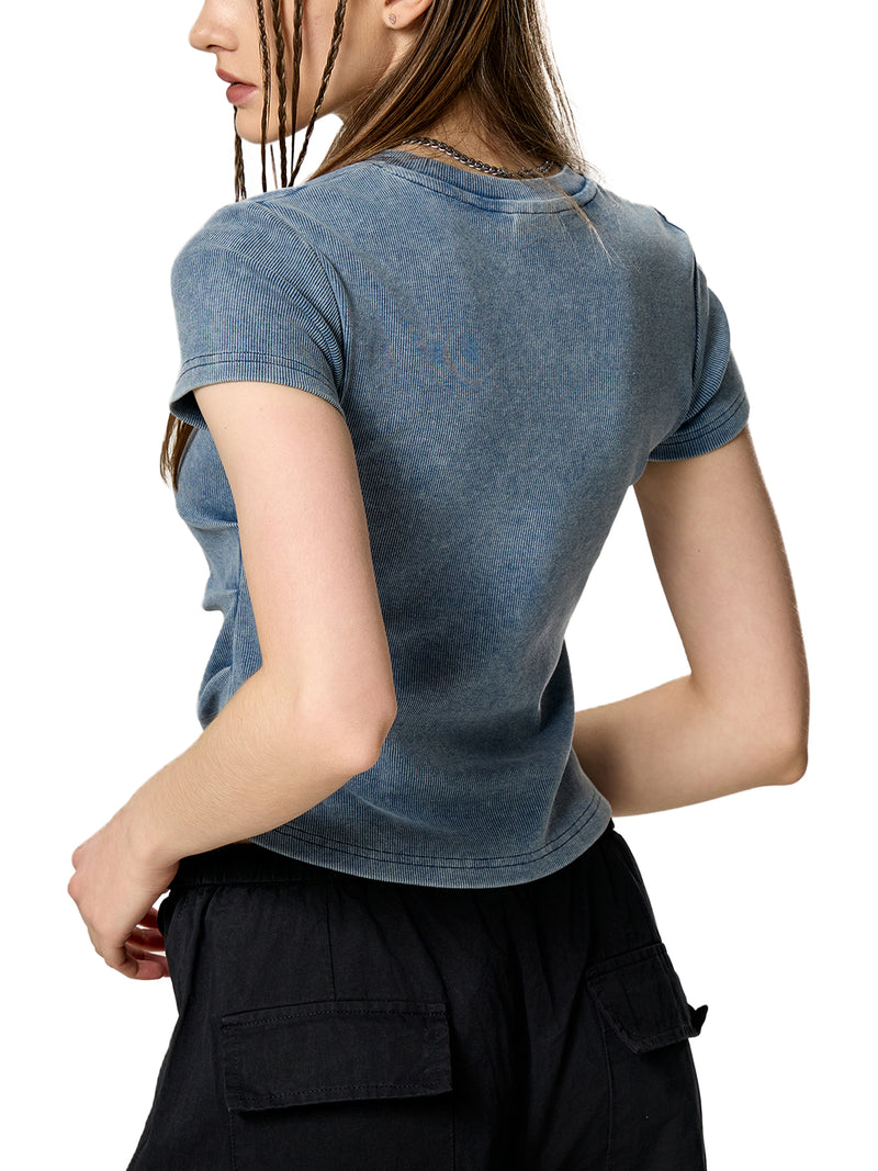 Vintaged-Wash Bodycon Cotton T-Shirt