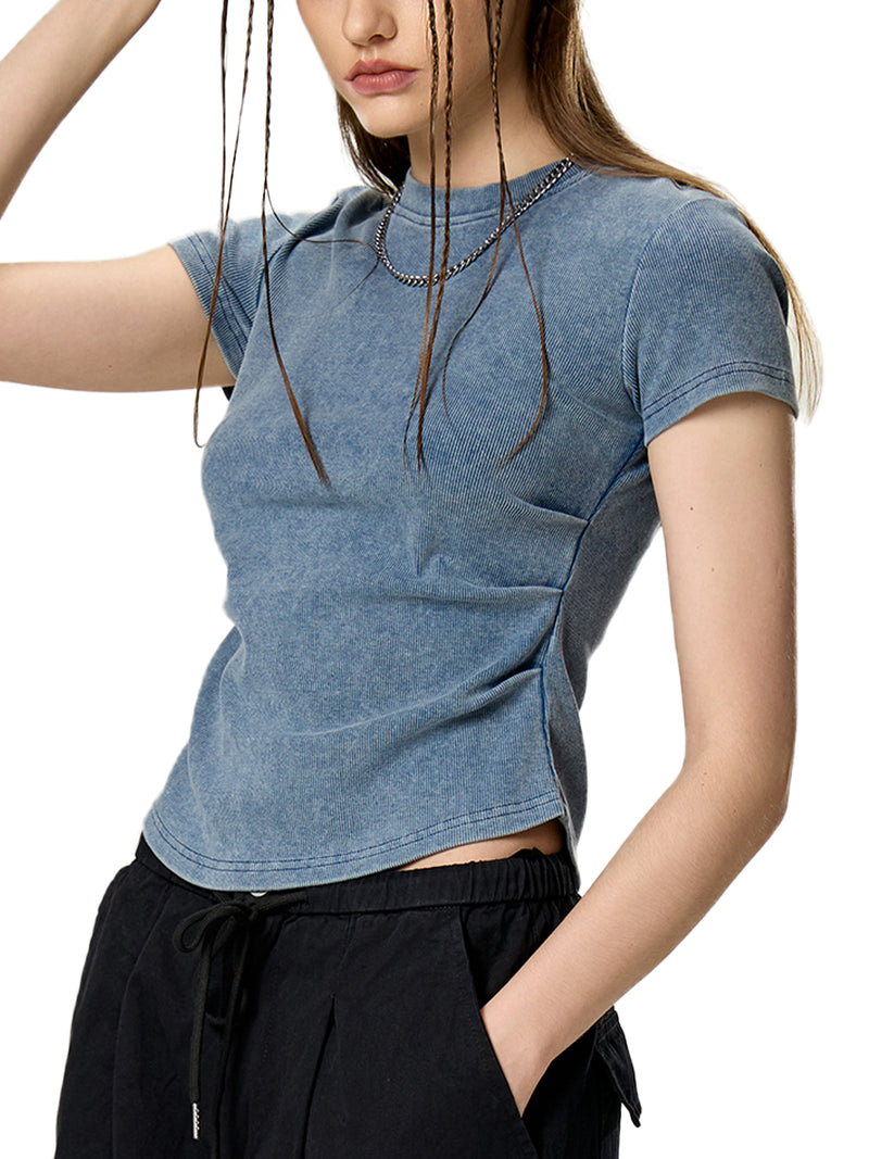 Vintaged-Wash Bodycon Cotton T-Shirt